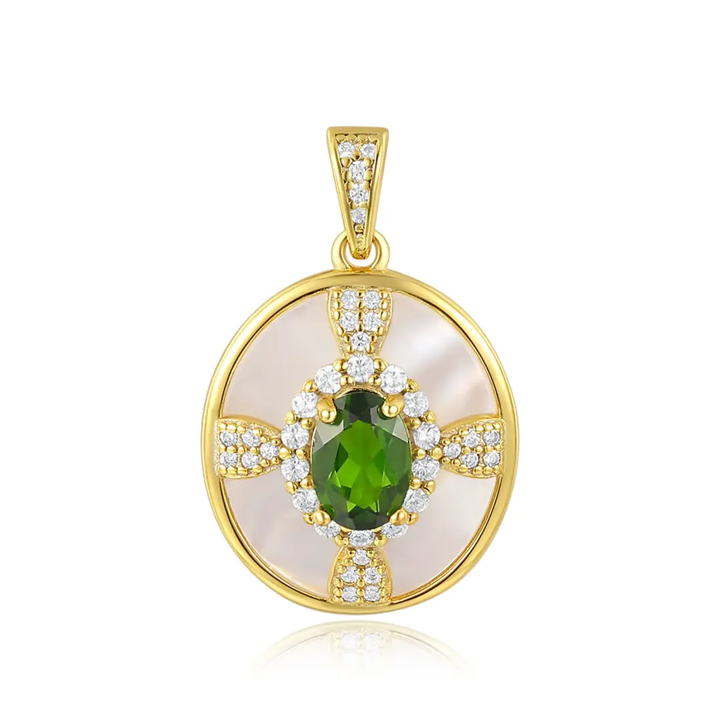 Gold Green Tourmaline & Mother-of-Pearl Cross Pendant | Jinyi Jewelry JY13P0013