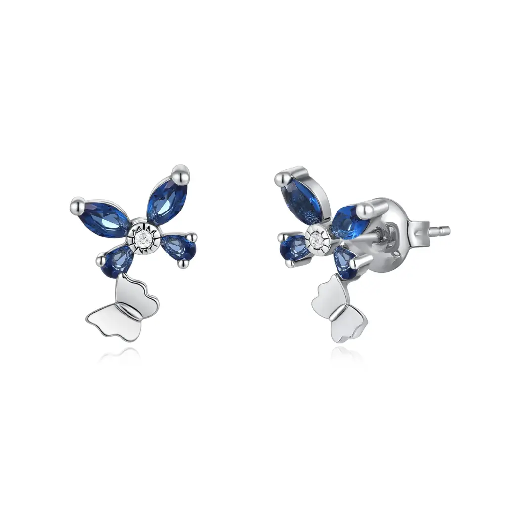 Blue Sapphire Butterfly Silver Dangle Stud Earrings | Jinyi Jewelry JY09E0046