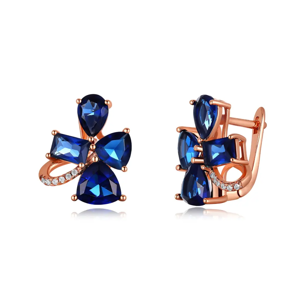 Rose Gold Sapphire Clover Earrings | Jinyi Jewelry JY09E0048