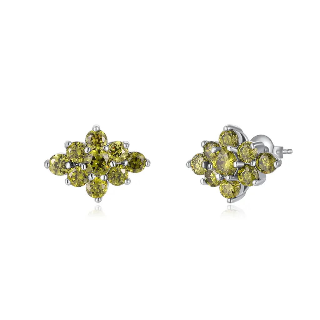 Yellow Crystal Cluster Stud Earrings | 925 Sterling Silver | Jinyi Jewelry JY09E0143