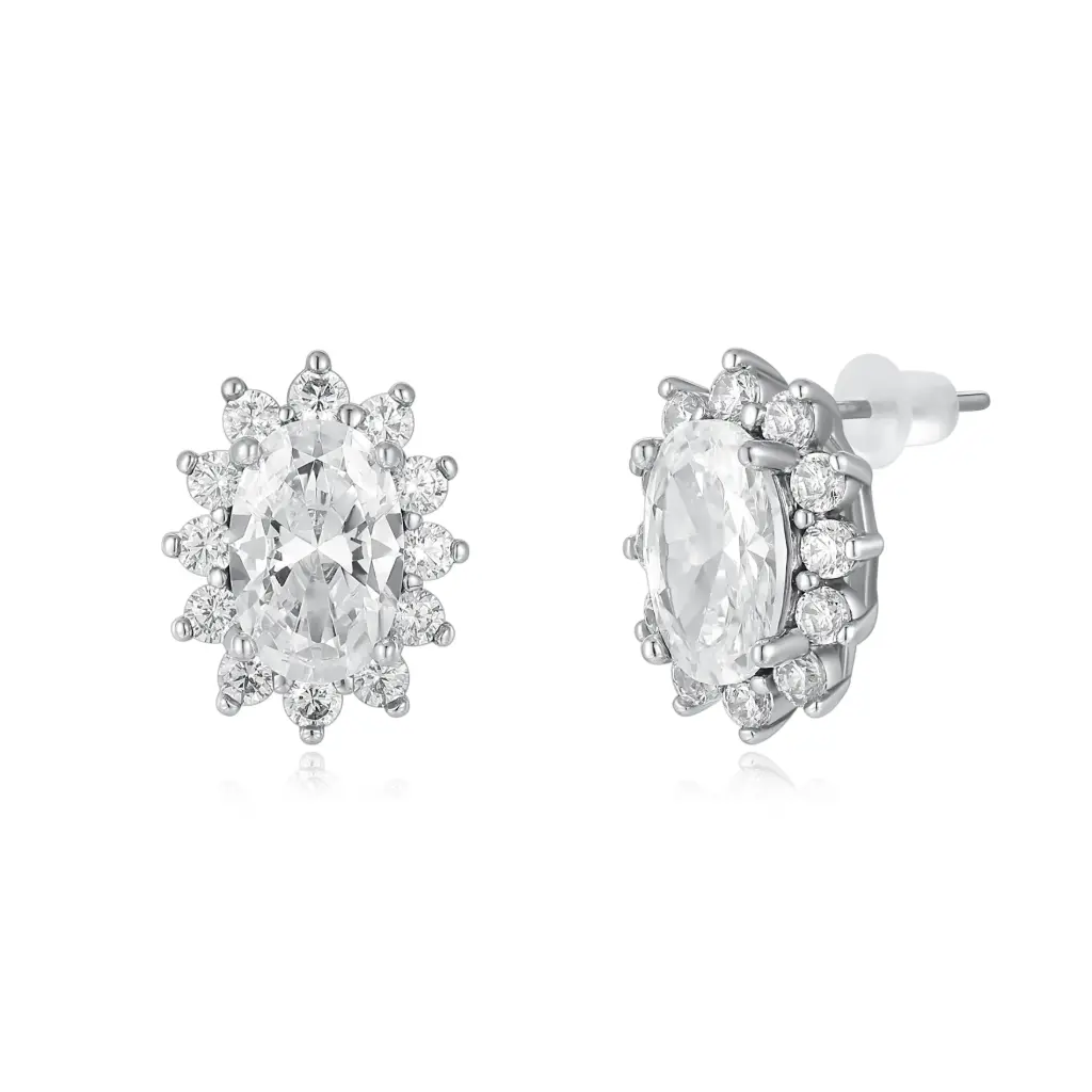 Custom Oval Cut Halo CZ Stud Earrings JY09E0168