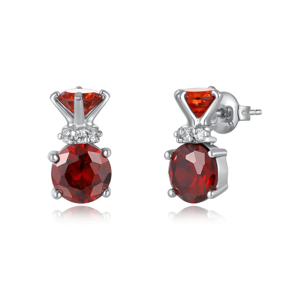 Custom Double Red CZ Drop-Style Stud Earrings JY09E0172
