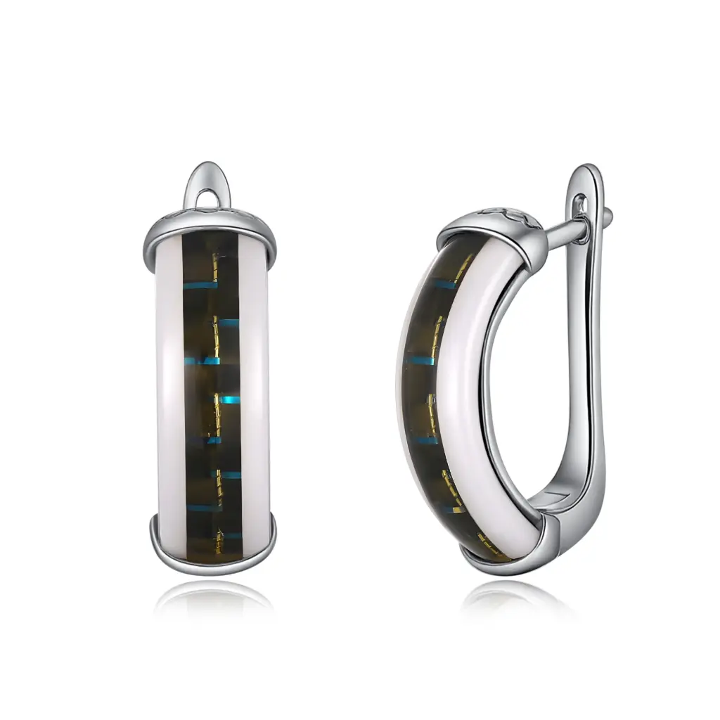 Modern Huggie Hoop Earrings with Carbon Fiber Inlay | Fine Jewelry Wholesale JY09E0233