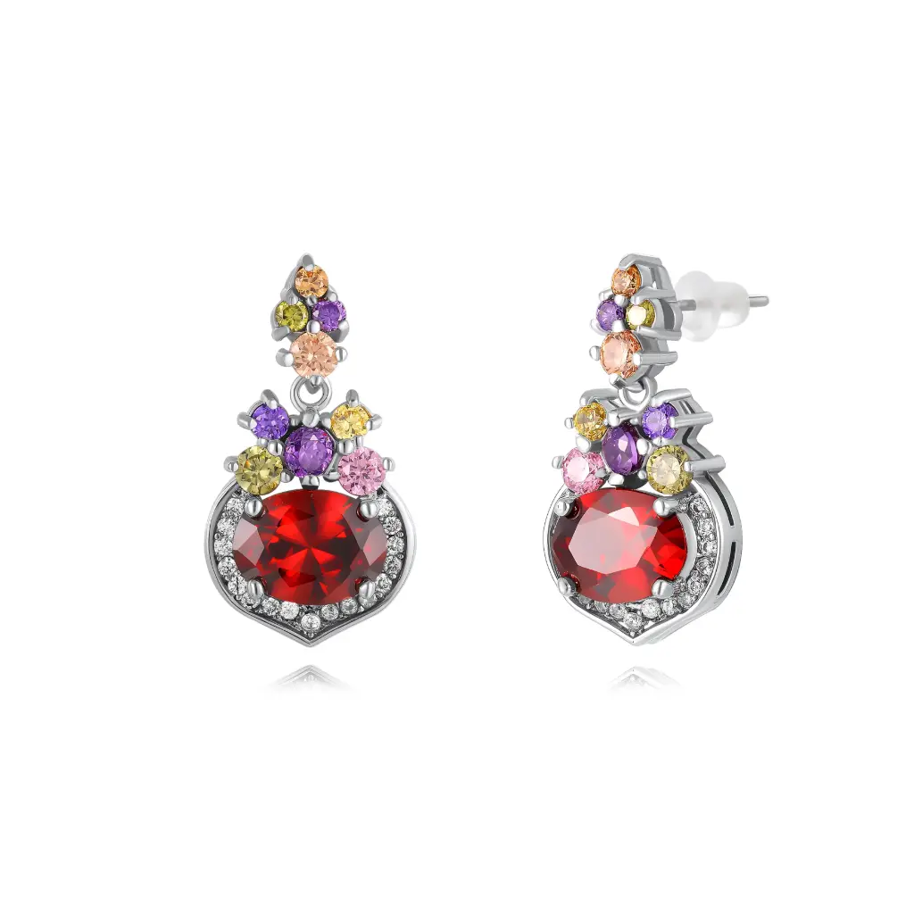 Multi Gemstone Red Oval Drop Earrings | Custom 925 Sterling Silver & Stainless Steel Jewelry Manufacturer JY09E0293