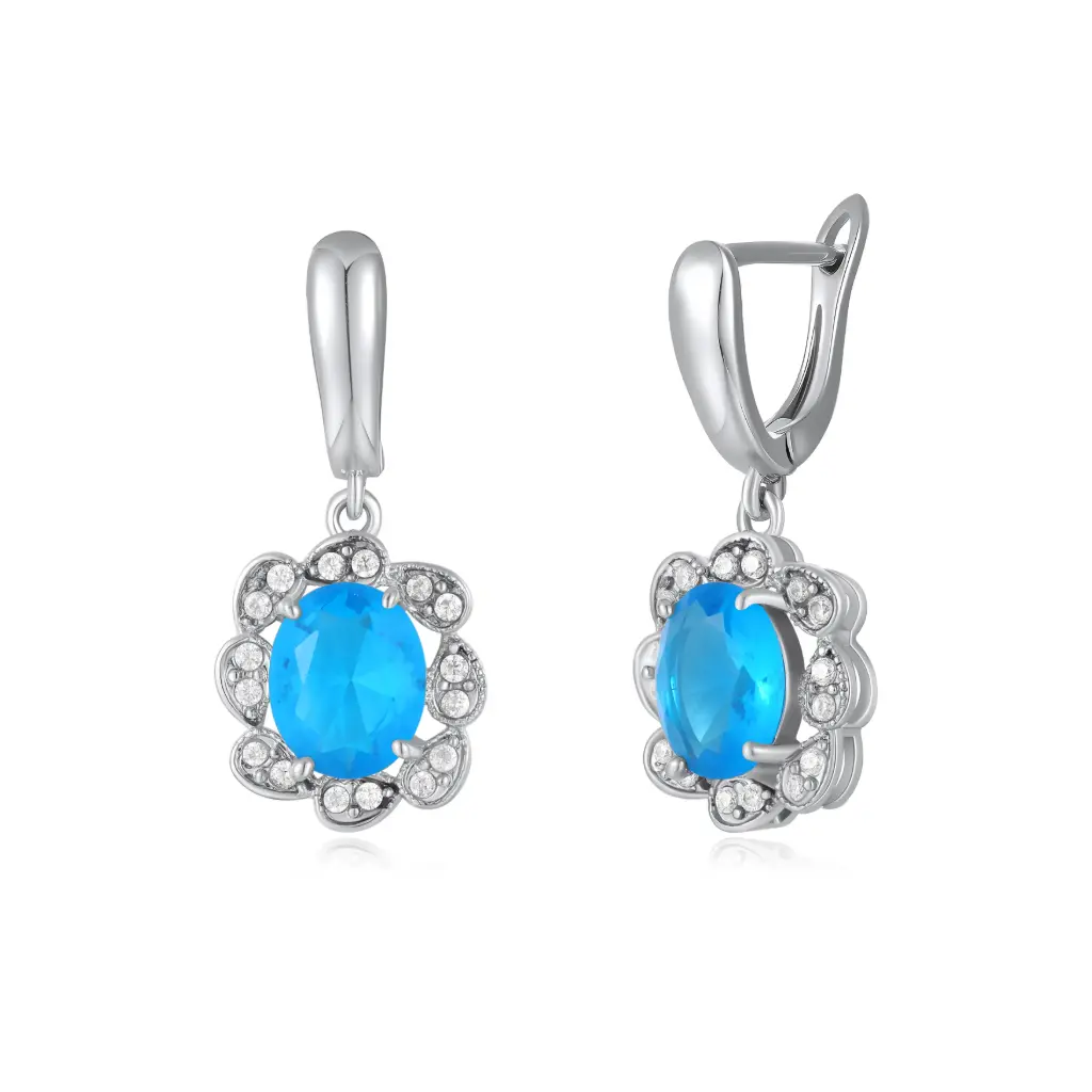 Custom Blue Gemstone Floral Earrings Wholesale | Vietnam & Chinese Jewelry Manufacturer JY09E0326