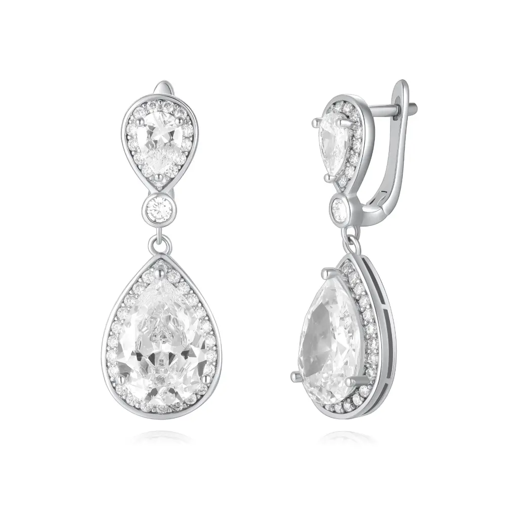 Custom Double Teardrop Halo Earrings Wholesale | Vietnam & Chinese Jewelry Manufacturer JY09E0329