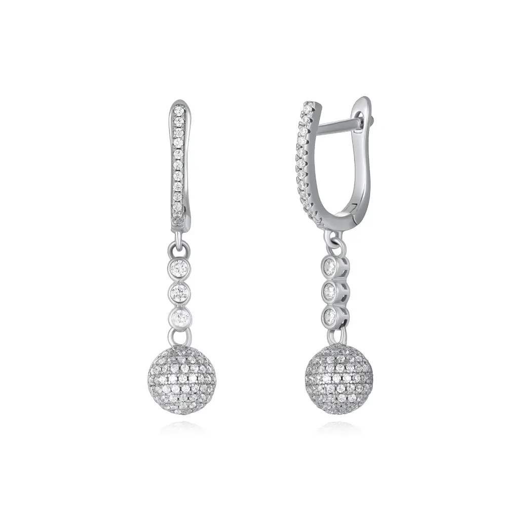 Custom 925 Silver CZ Sphere Drop Earrings | Jinyi Jewelry Factory JY09E0333