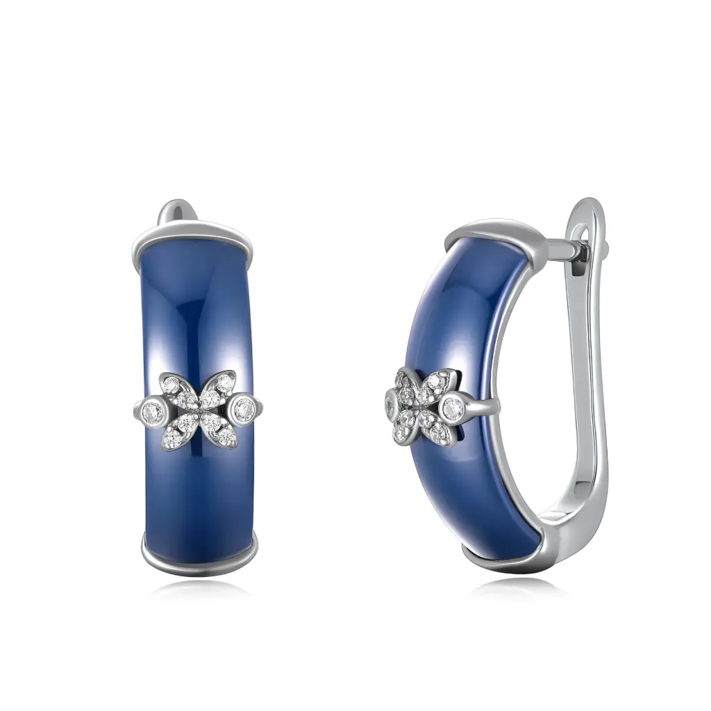 Wholesale Blue Enamel Butterfly Earrings | Vietnam Jewelry Factory - JinyiJY09E0334