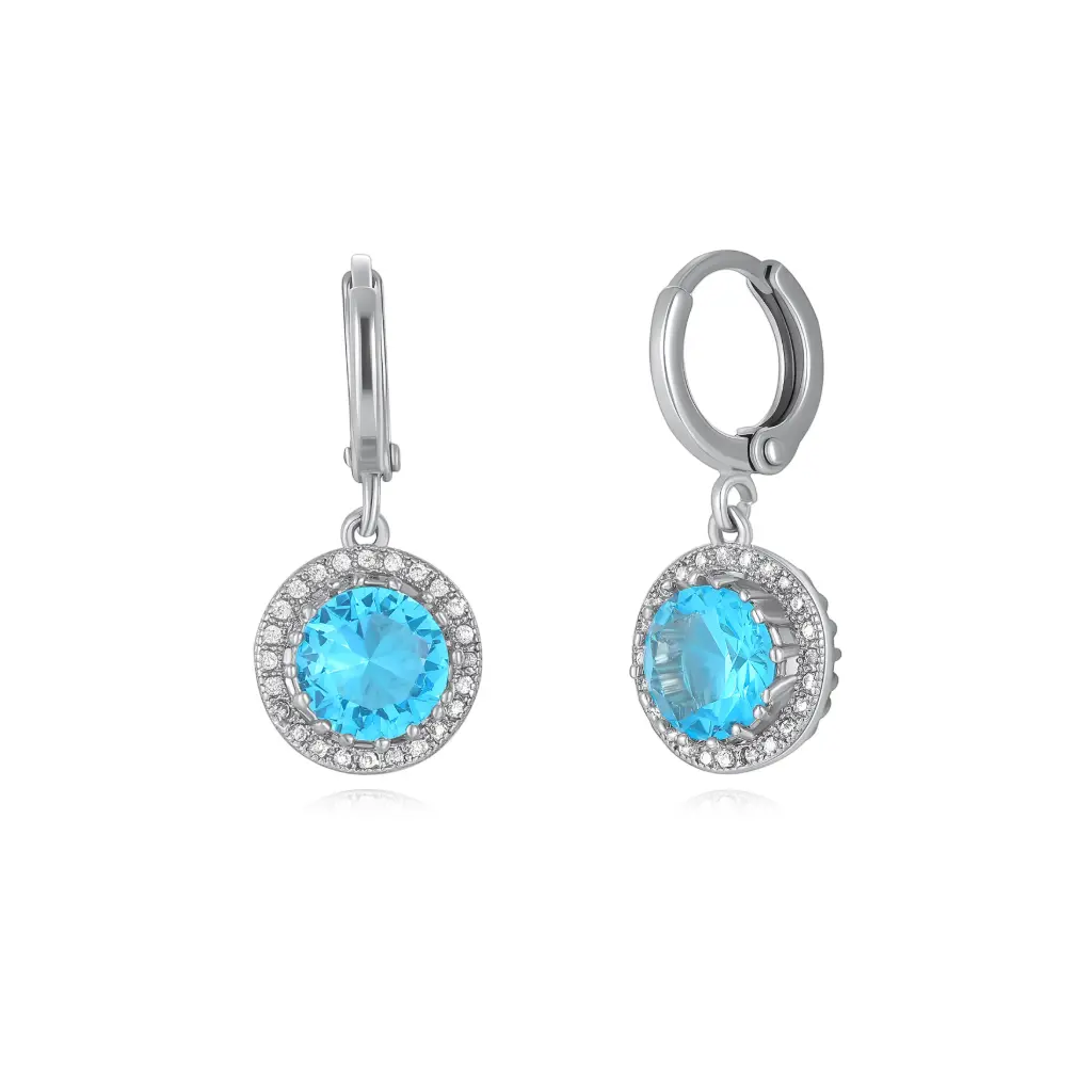 Wholesale Blue Topaz Halo Huggie Earrings | Jinyi Jewelry ManufacturerJY09E0335
