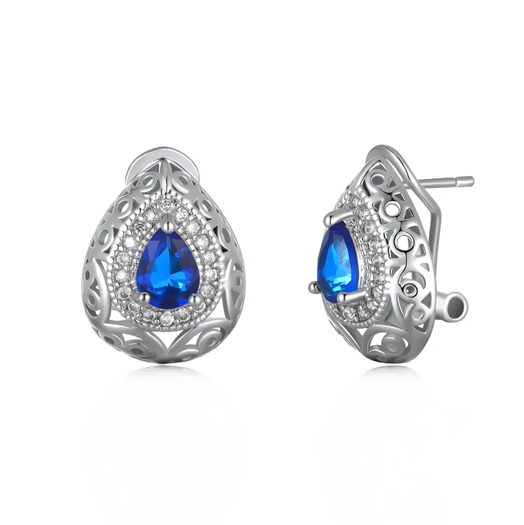 Wholesale Pear Cut Blue Gemstone Filigree Earrings | Jinyi Jewelry Manufacturer JY09E0354