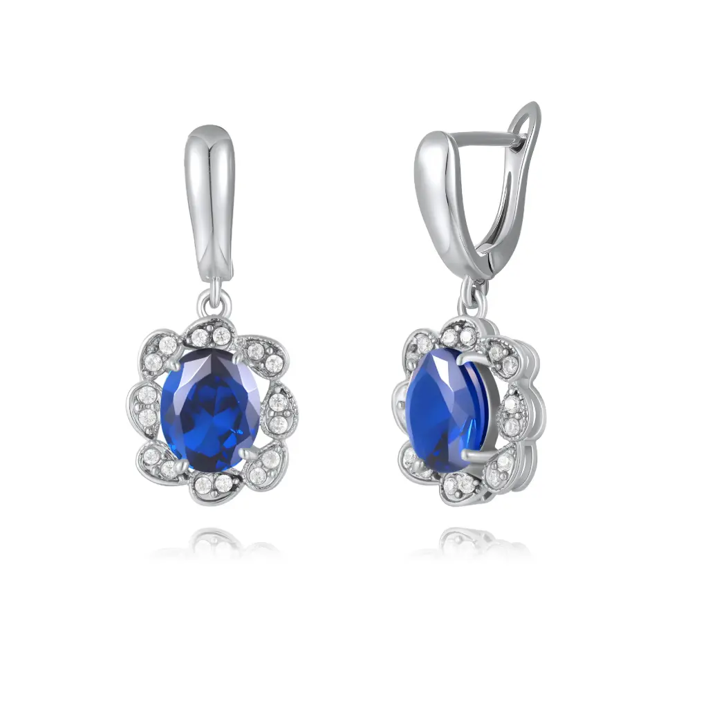 Wholesale Oval Blue Gemstone Dangle Earrings | Jinyi Jewelry Manufacturer JY09E0356