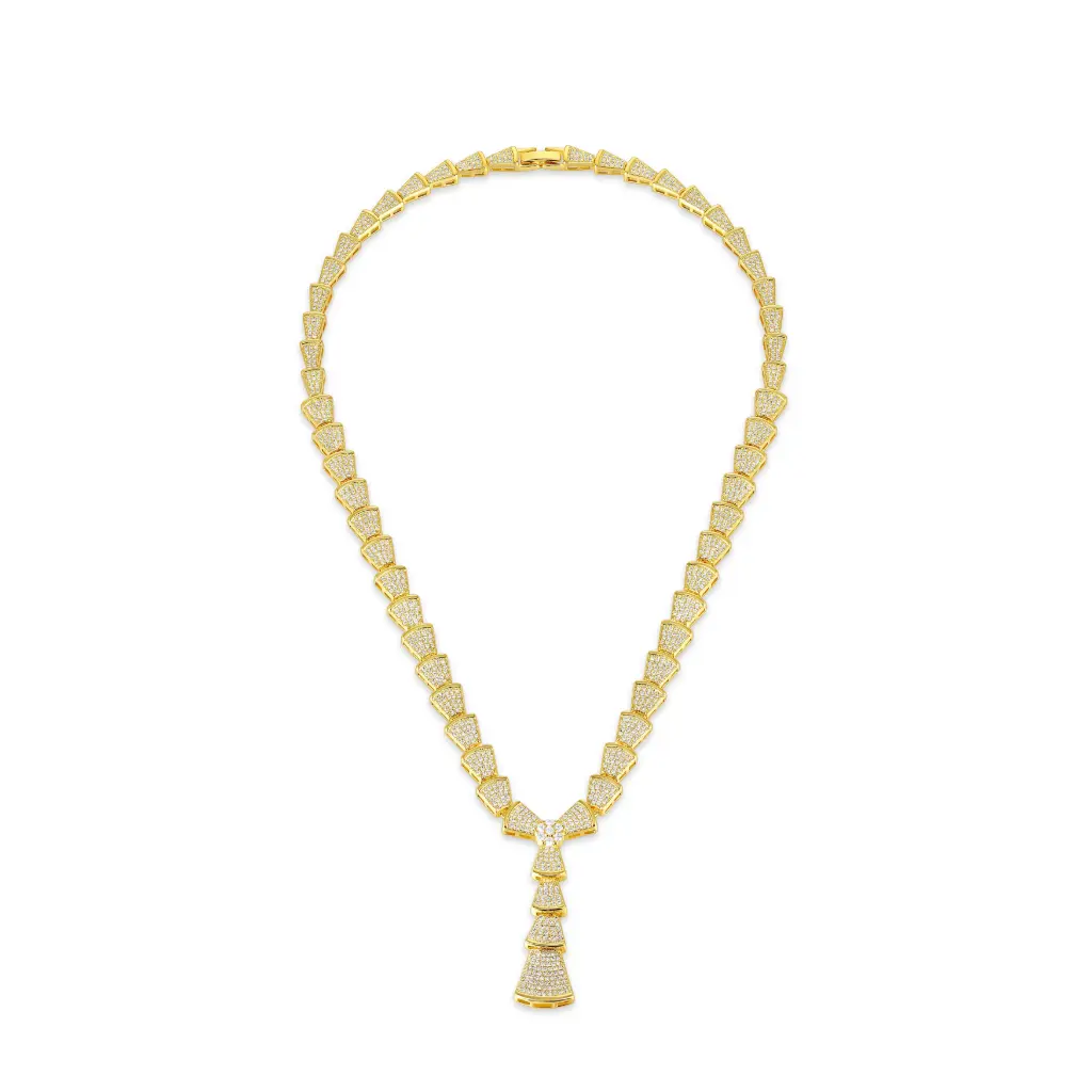 Wholesale Gold Fan Shaped Pave Y Necklace | Jinyi Jewelry Manufacturer JY09N0002