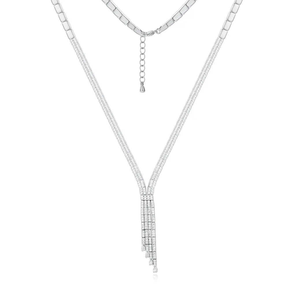 Micro-Pave CZ V-Shape Tassel Y-Necklace WholesaleJY09N0109