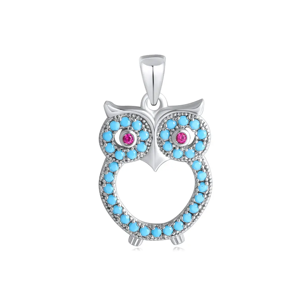 Turquoise Silver Owl Charm Pendant Wholesale JY09P0066