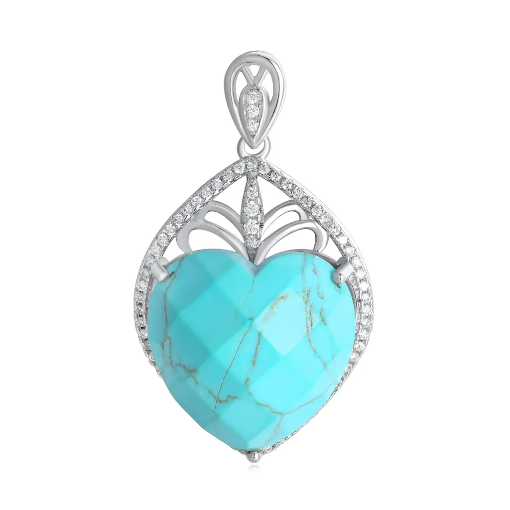 Faceted Heart Turquoise Halo Pendant Wholesale JY09P0170