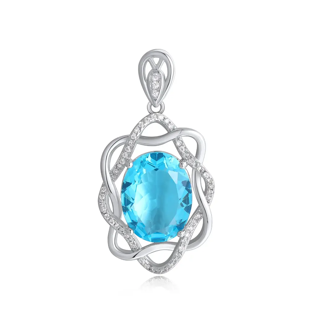 Oval Blue Topaz Swirl Halo Pendant Wholesale JY09P0172