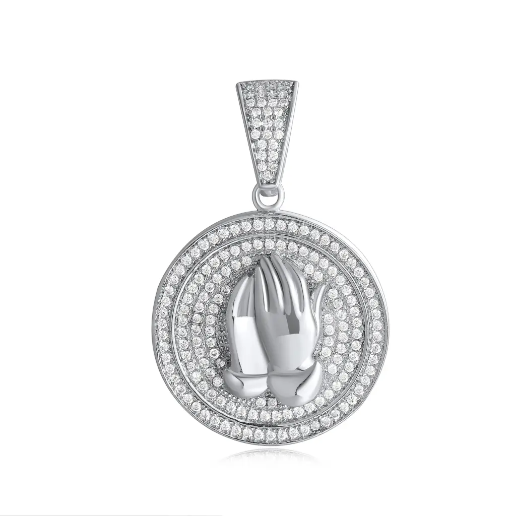 3D Praying Hands Medallion CZ Pendant Wholesale JY09P0176