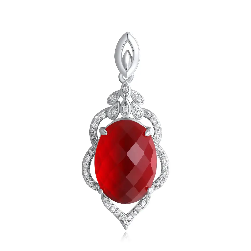 Oval Red Ruby Filigree Pendant Wholesale JY09P0177