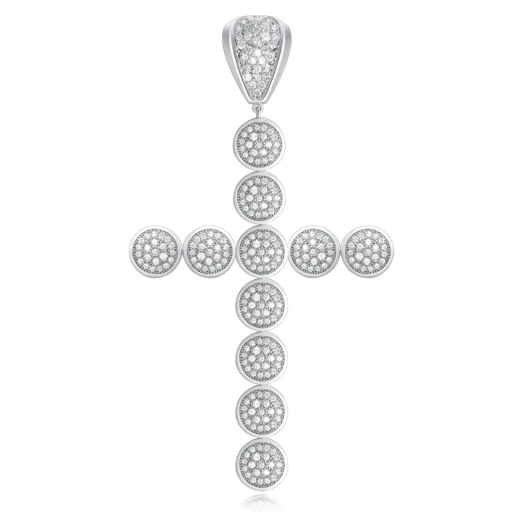 Iced Out Circle Station Cross Pendant Wholesale JY09P0227