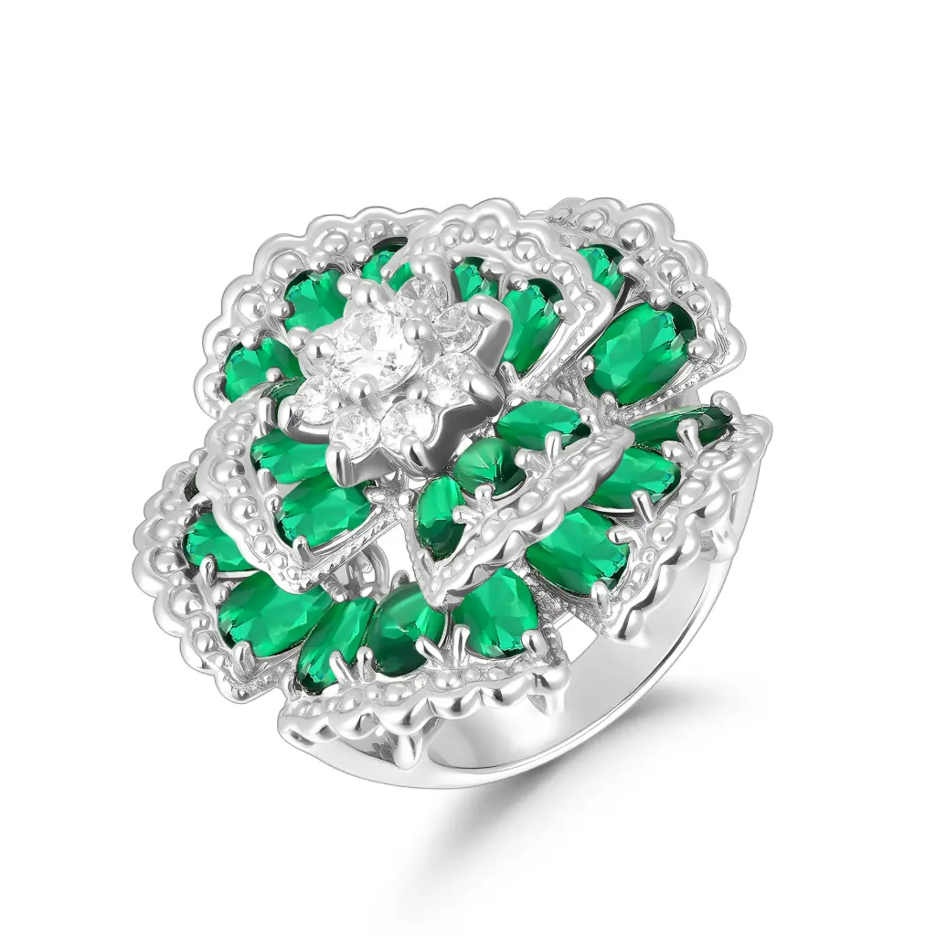 Emerald Green CZ Floral Ring Wholesale JY09R0049