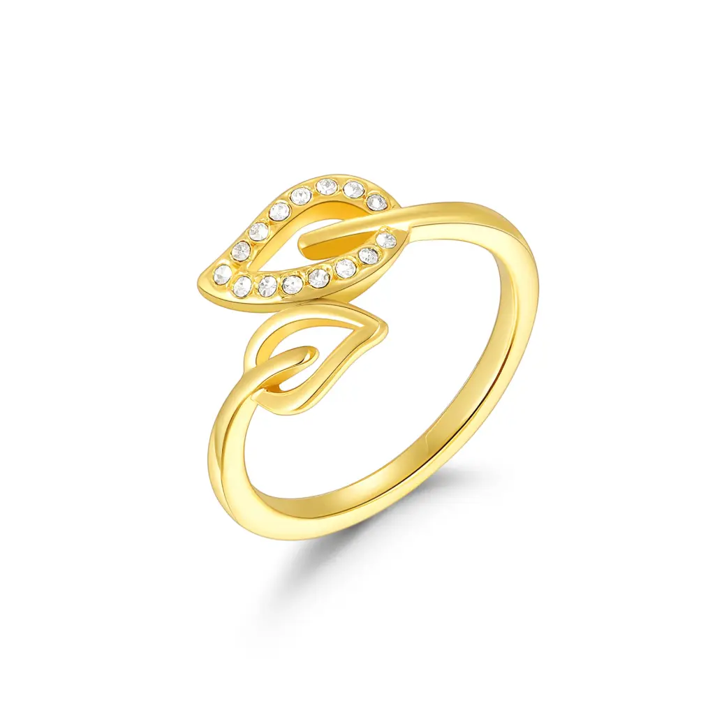 Gold Plated Open Leaf CZ Ring Wholesale JY09R0172