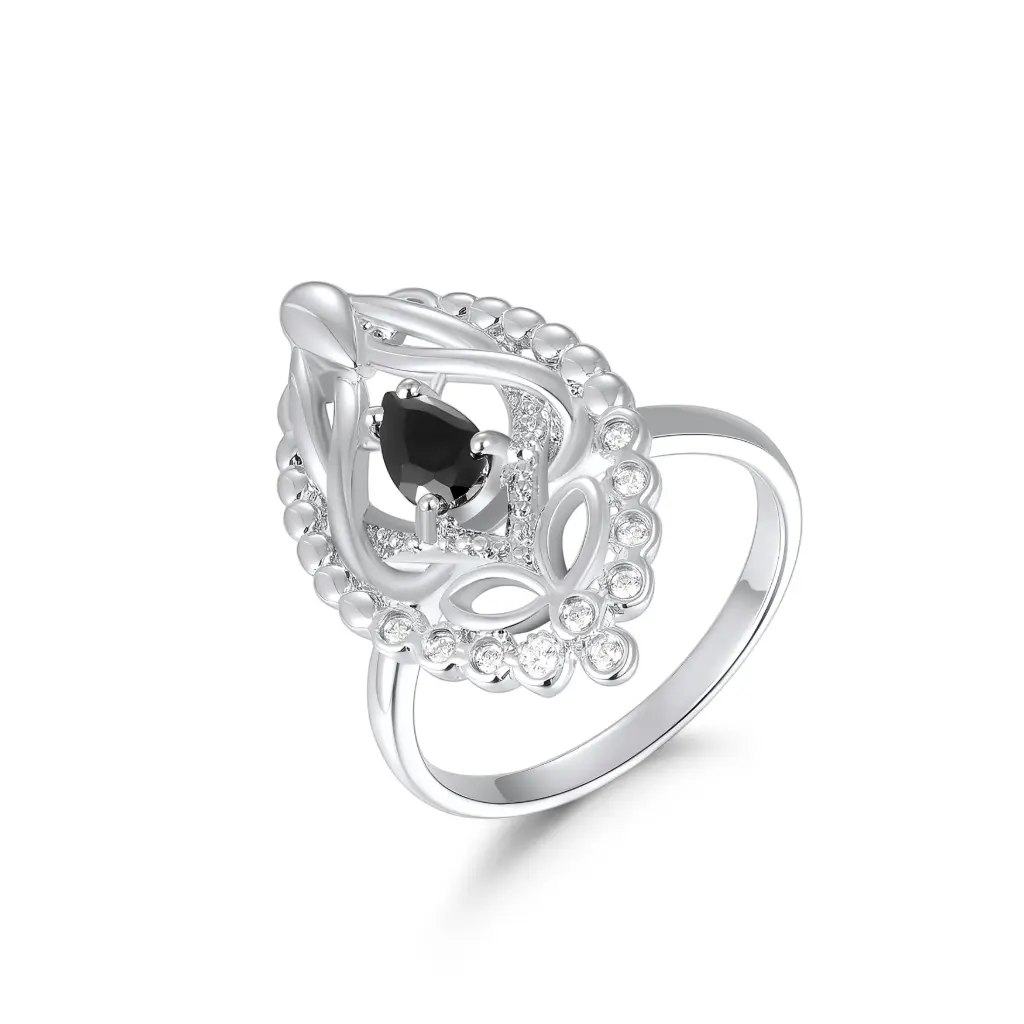 Black Onyx Pear Filigree Ring Wholesale JY09R0267