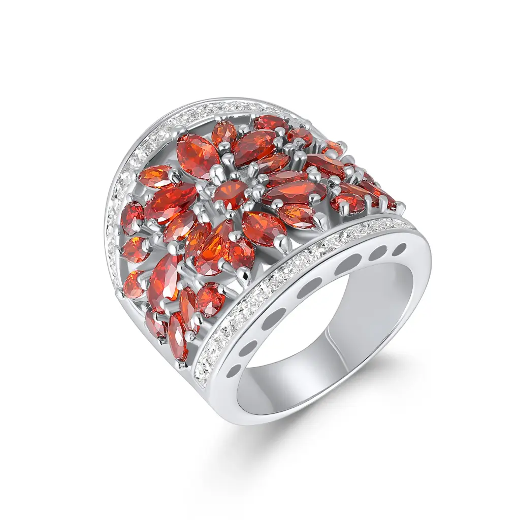 Orange CZ Cluster Wide Band Ring Wholesale JY09R0269