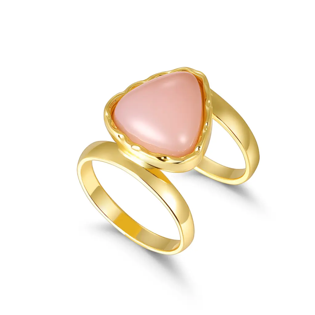 Gold Pink Quartz Trillion Ring Wholesale JY09R0275