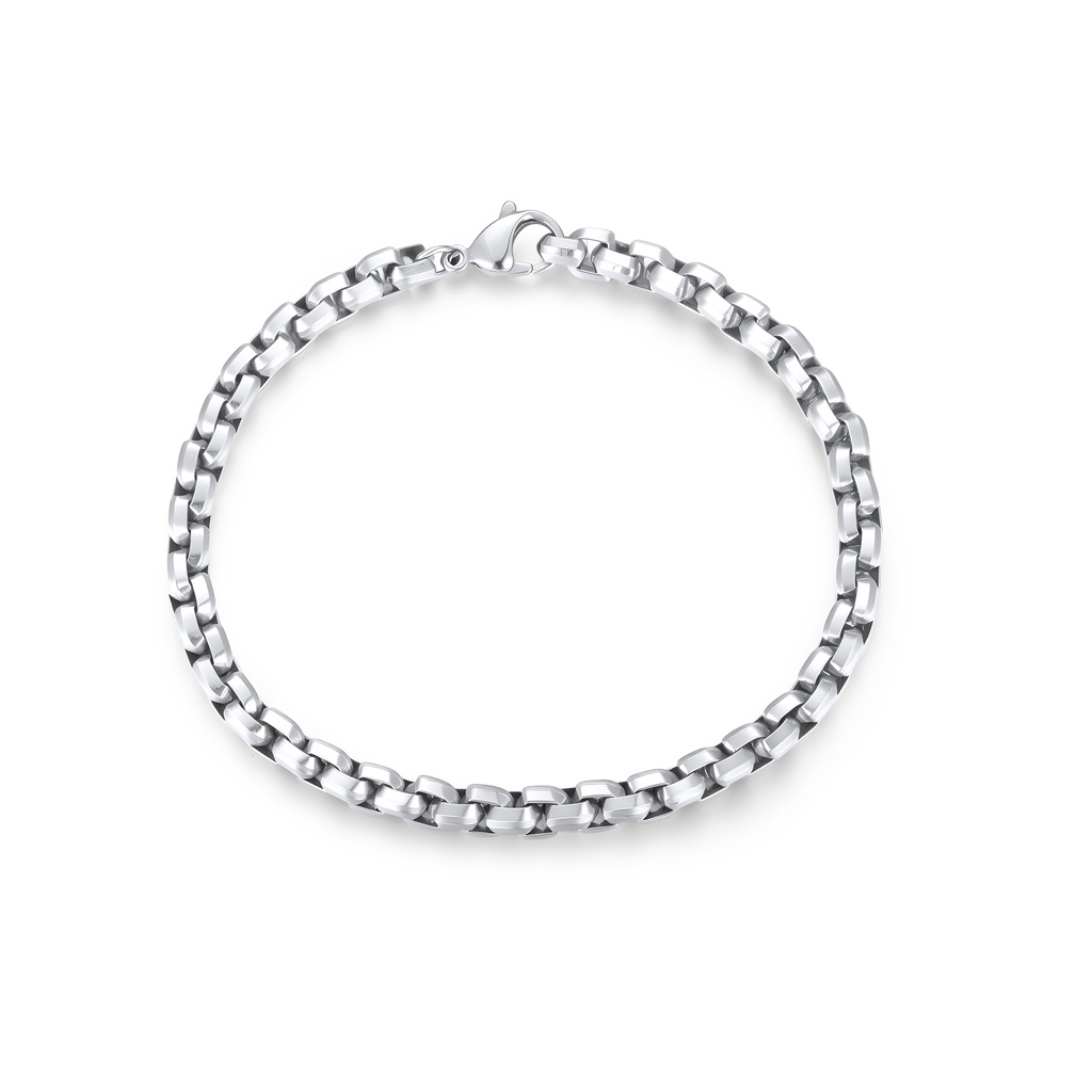 Classic Stainless Steel Chain Bracelet with Polished Box Link Design