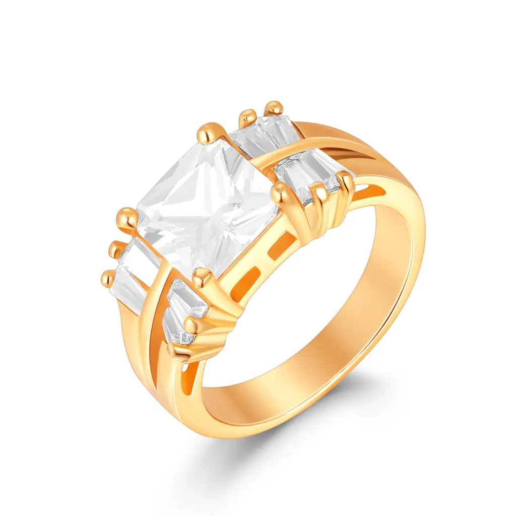 Emerald Cut Multi-Stone CZ Gold Plated Statement Ring JY09R0572