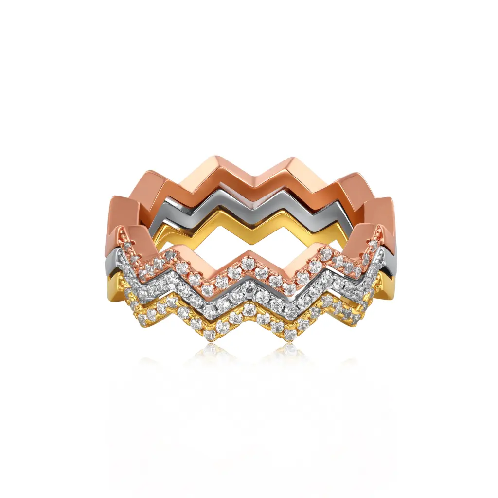 Multi-Tone Zigzag CZ Stackable Ring Set JY09R0592