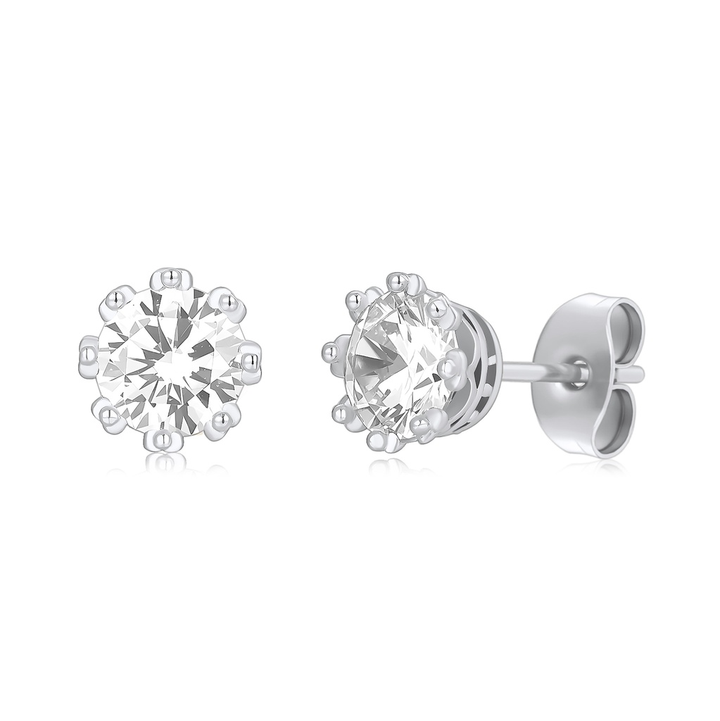 Classic Stainless Steel Stud Earrings with Clear CZ Sparkle