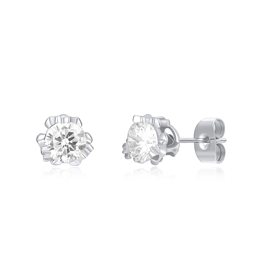 Classic Stainless Steel Stud Earrings with Sparkling Round White Crystals