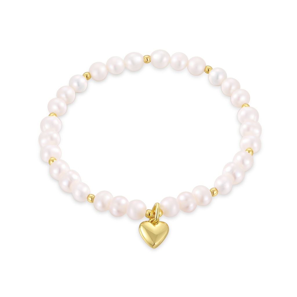Classic pearl bracelet with dainty gold heart charm detail