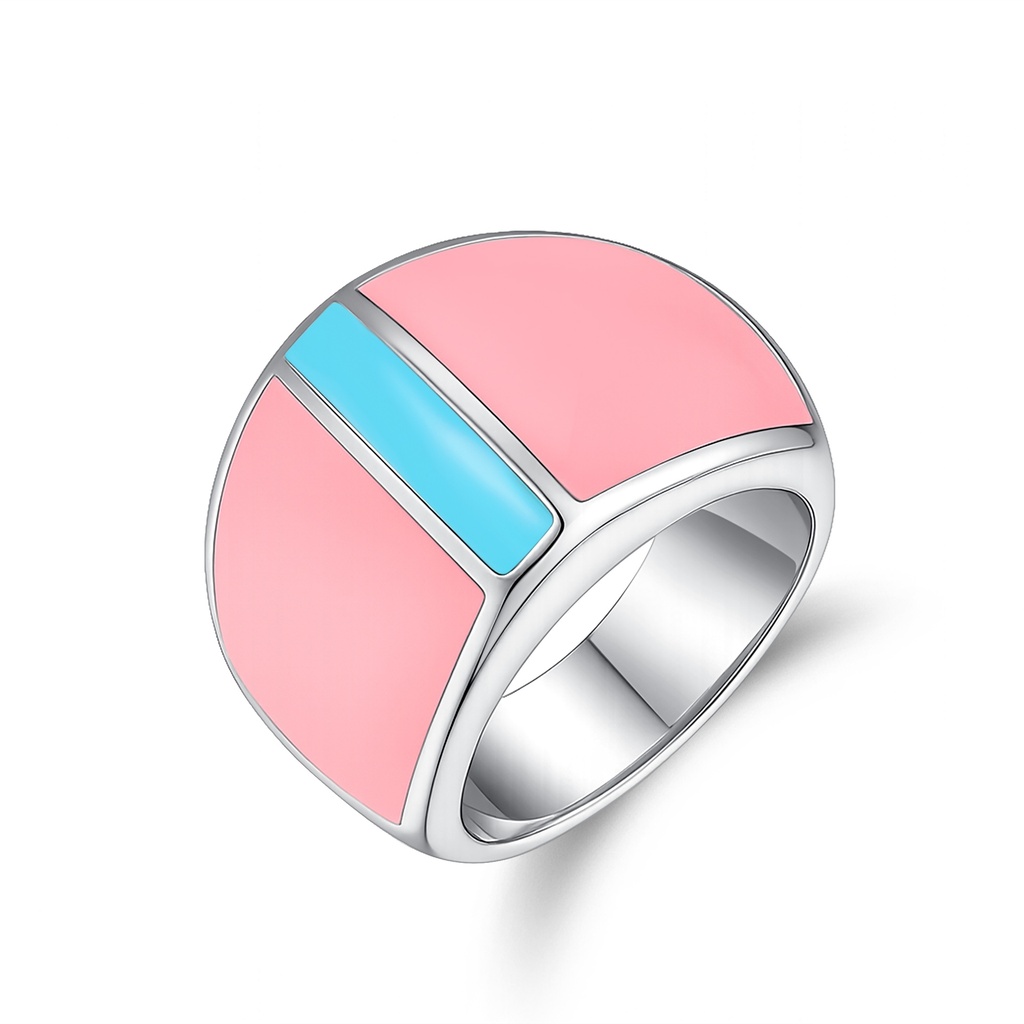 Colorblock Enamel Stainless Steel Ring in Pink and Blue