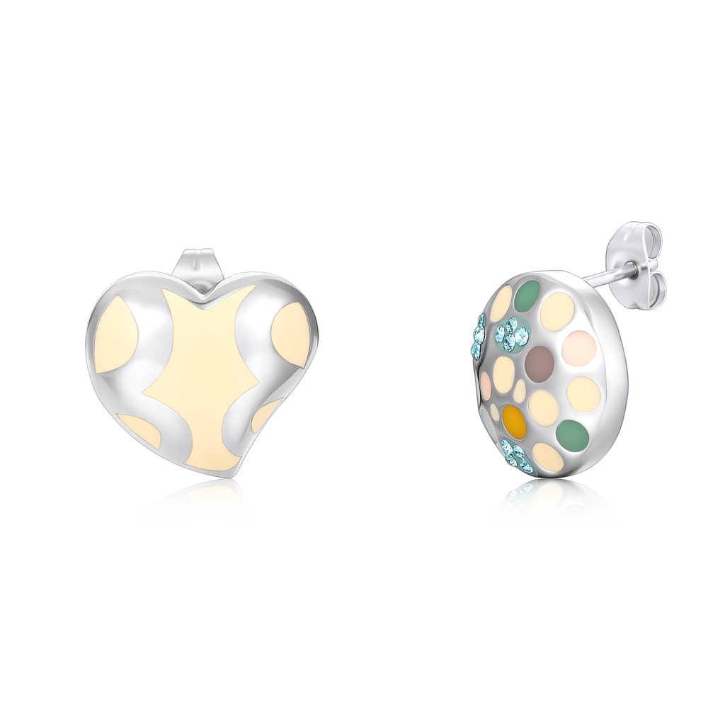 Colorful Asymmetric Stainless Steel Stud Earrings with Enamel and Crystals