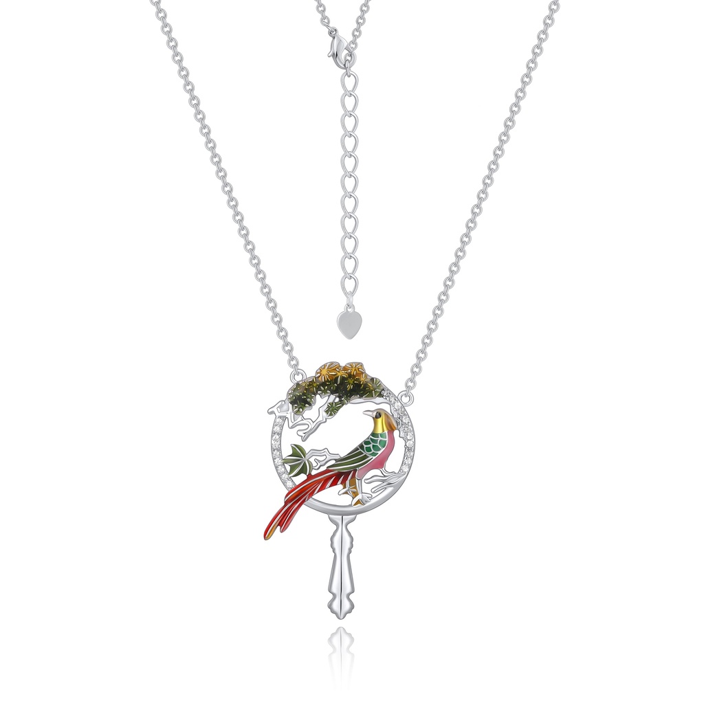 Colorful Bird Enamel Key Pendant Necklace with Nature-Inspired Charm