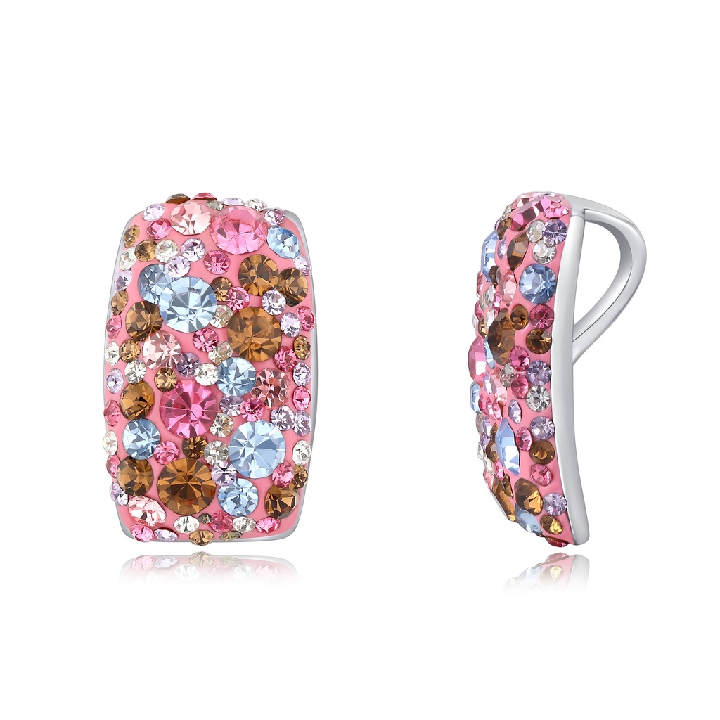 Colorful Crystal Pave Earrings with Pink, Blue, and Amber Stones