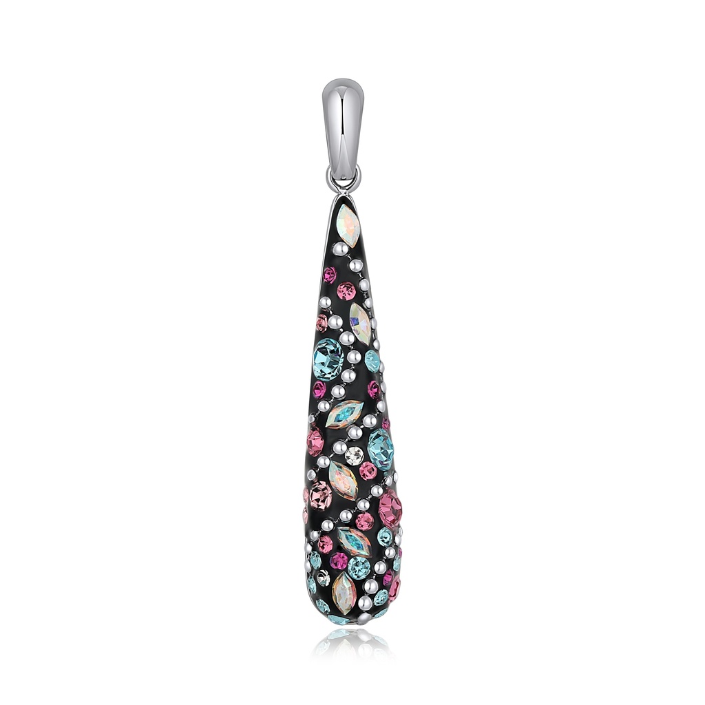 Colorful Crystal Teardrop Pendant in Polished Stainless Steel