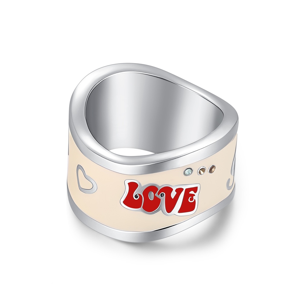 Colorful Enamel Love Ring with Crystals and Stainless Steel Band