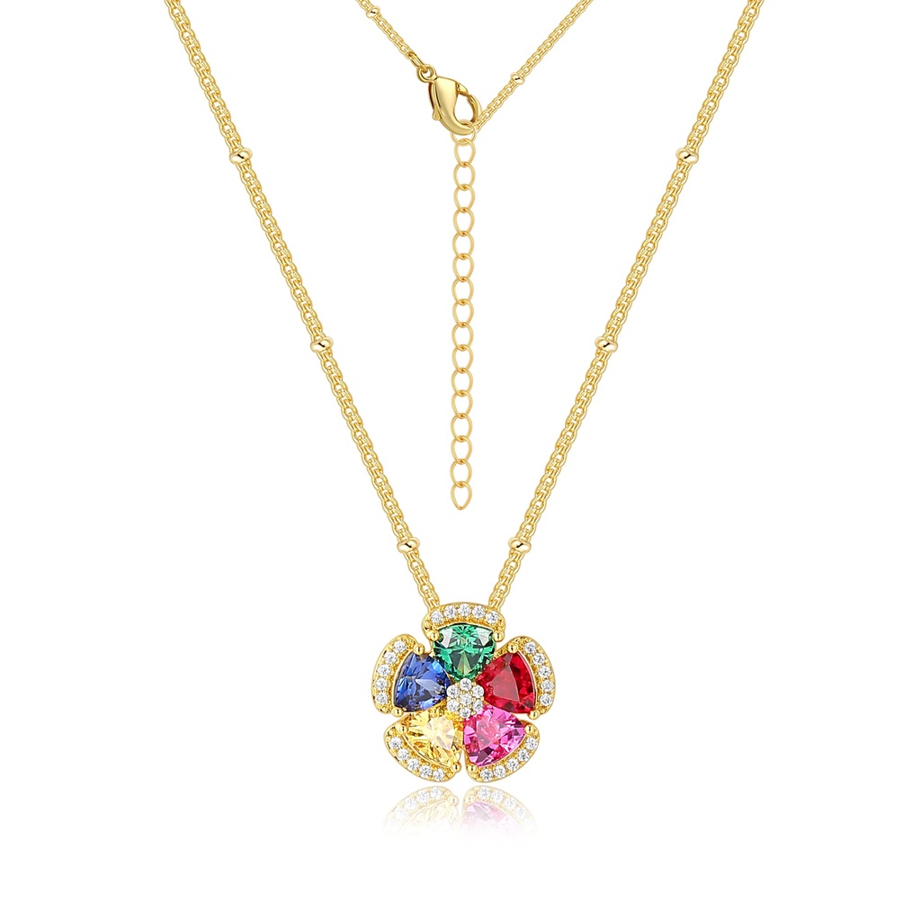 Colorful Flower Pendant Necklace with Sparkling Zirconia in Silver