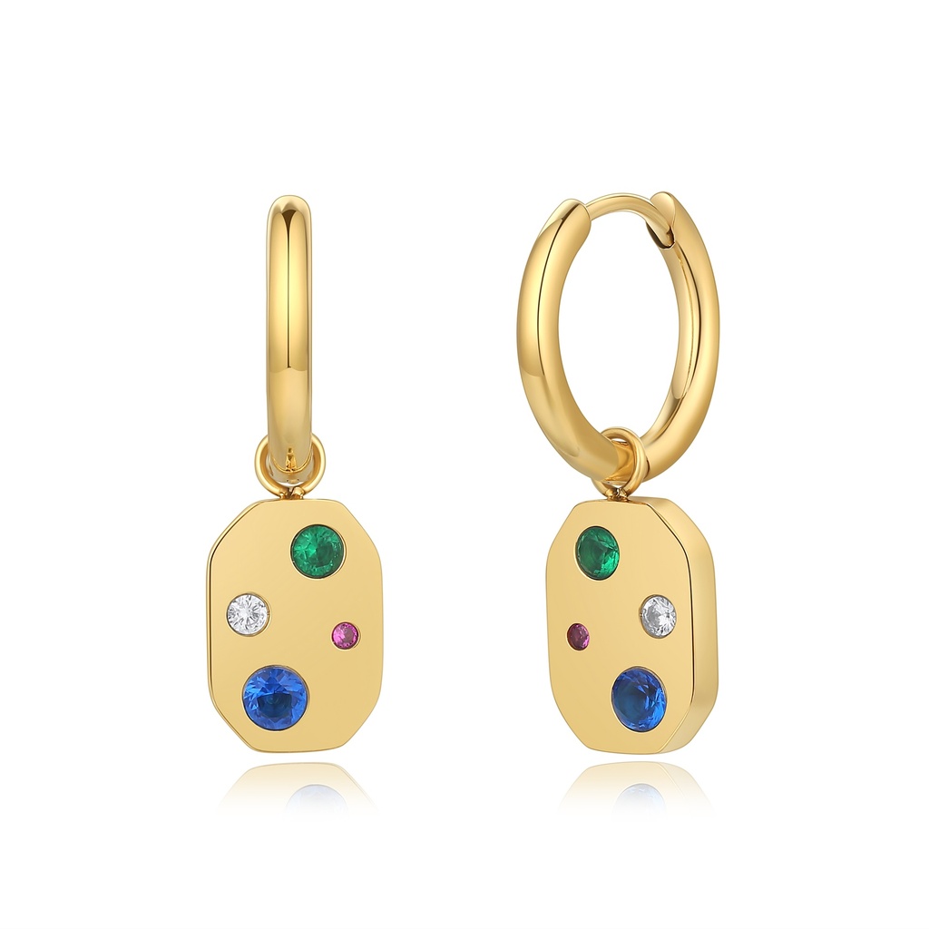 Colorful Gem Gold Stainless Steel Hoop Earrings for Women