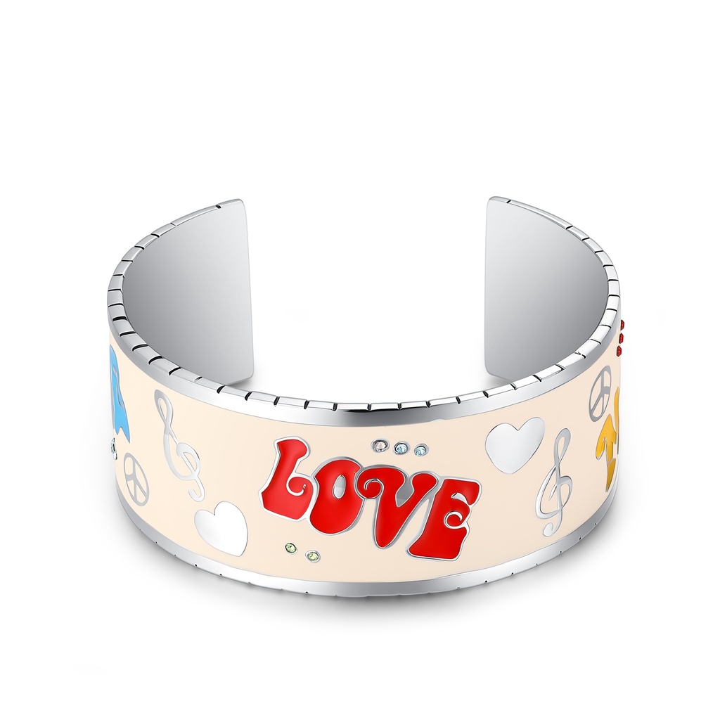 Colorful LOVE Enamel Stainless Steel Cuff Bracelet for Women
