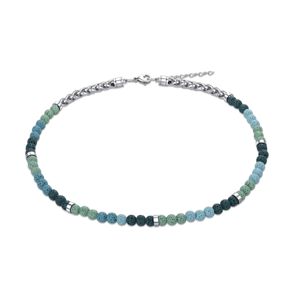 Colorful Lava Beads Stainless Steel Chain Adjustable Men's Necklace