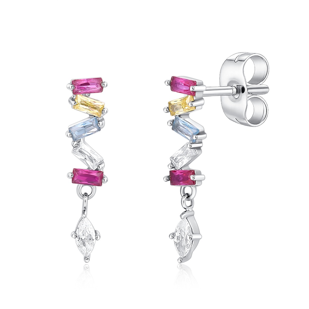 Colorful Zircon Zigzag Stud Earrings with Dangle Charm