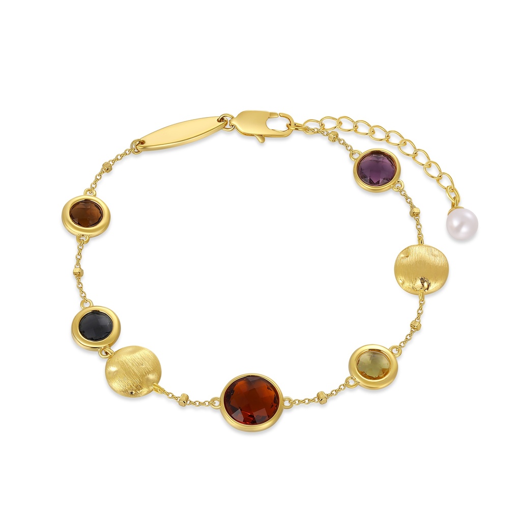 Colorful stone bracelet with mixed textures and pearl accent