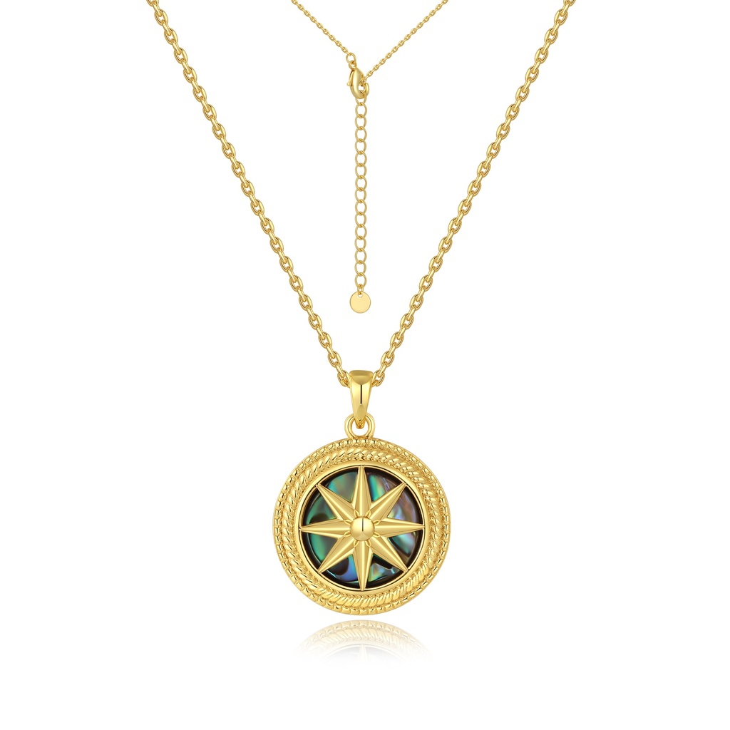 Compass Star Pendant with Abalone Shell Inlay Necklace