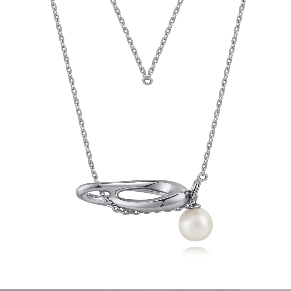 Contemporary Open Loop Pearl Drop Pendant Necklace
