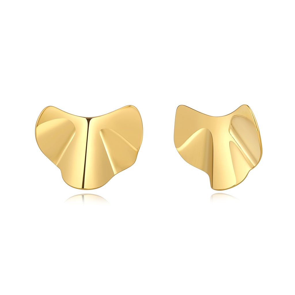 Abstract Ginkgo Leaf Stud Earrings Gold Stainless Steel Design