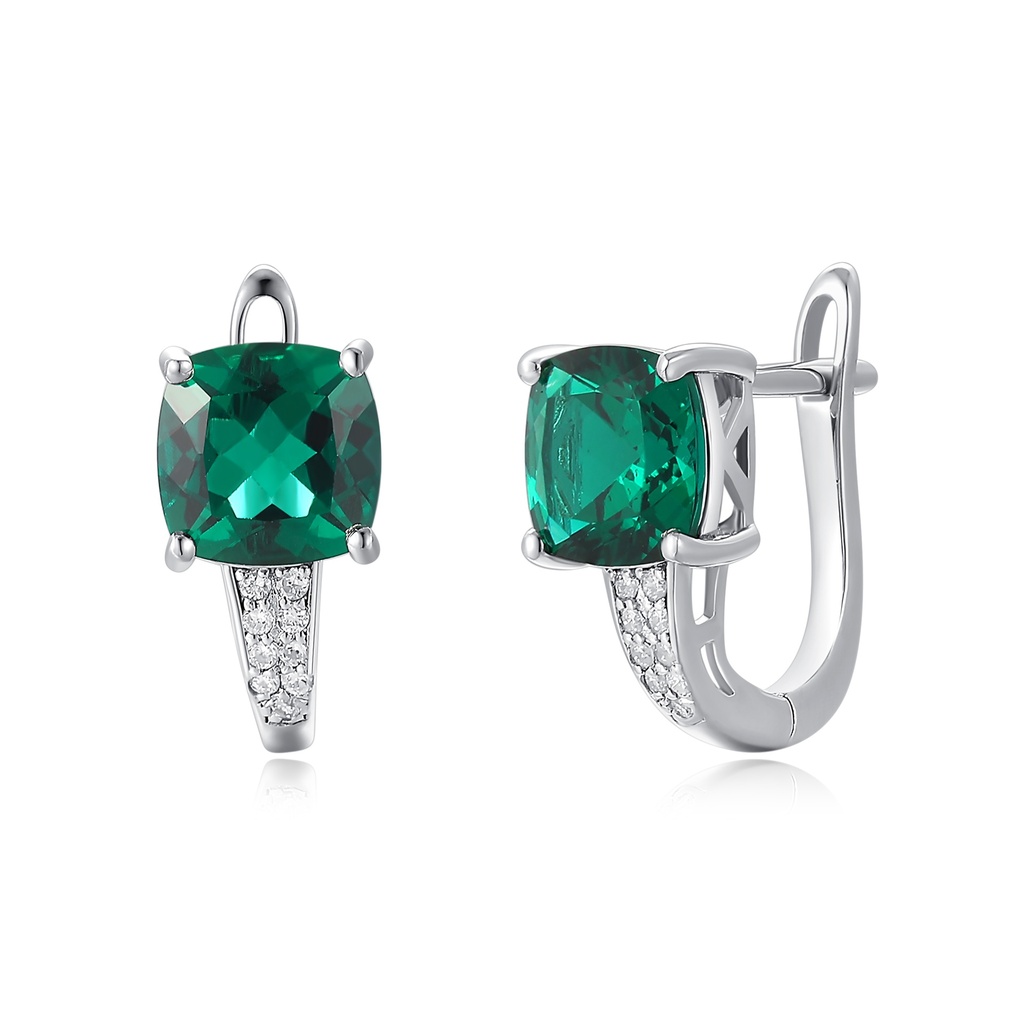 Cushion Cut Green Stone Earrings with Sparkling Crystal Accents